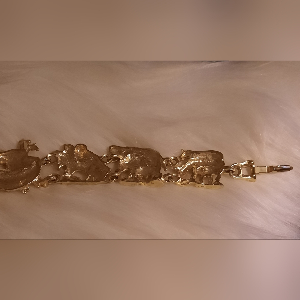 Noah's Ark Gold Colored Link Bracelet panel figural ark and animal vintage - Picture 7 of 14